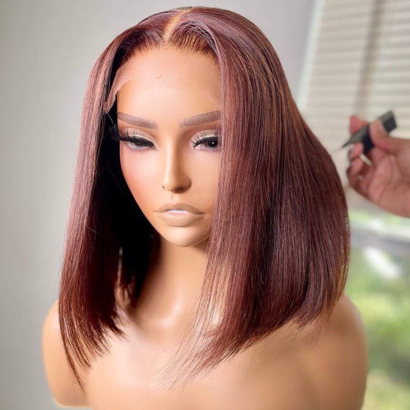 Reddish Brown Short Bob Wig Undetectable HD Air Lace Glueless Wig - TDC003