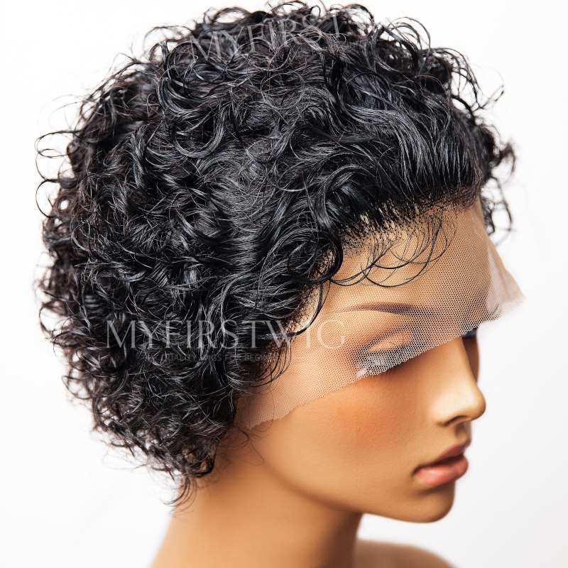 Short Curly Pixie Cut Glueless Wig Lace Front Wig - CLY006
