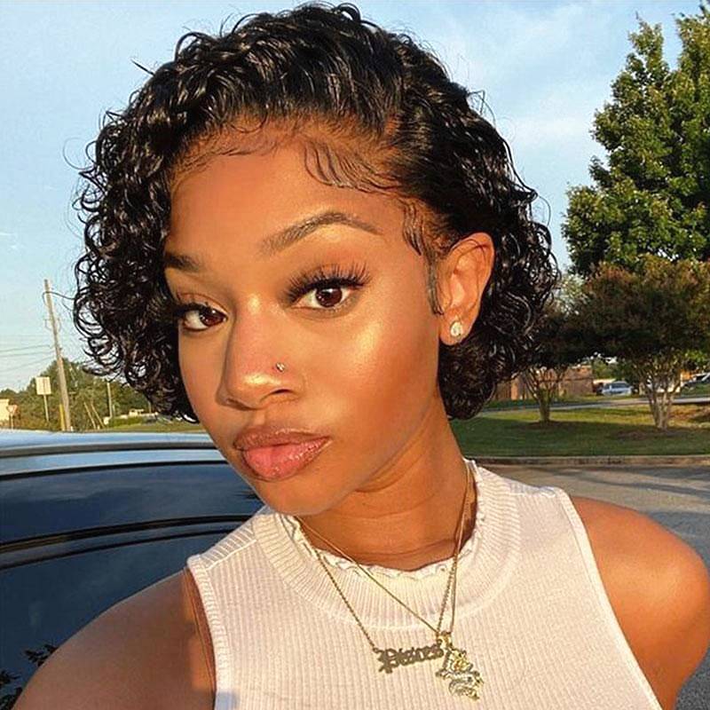 Short Curly Pixie Cut Glueless Wig Lace Front Wig - CLY006