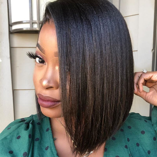 Side Part Yaki Bob Haircuts Undetectable HD Air Lace Glueless Wig - YAKI007