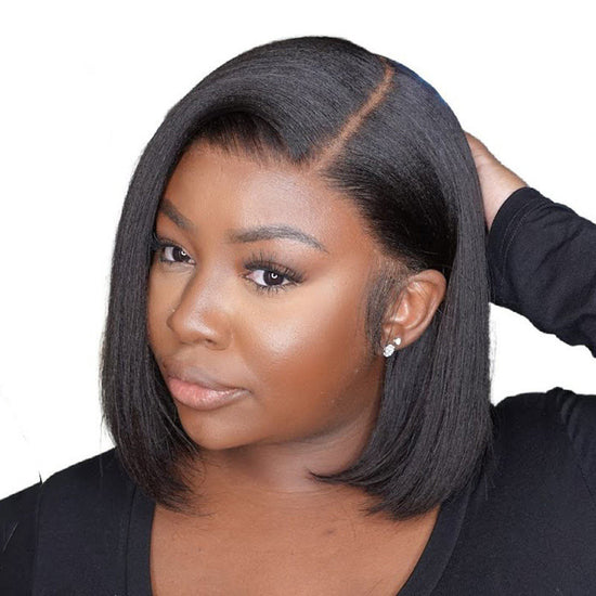 Side Part Yaki Bob Wig Undetectable HD Air Lace Glueless Wig - YAKI004