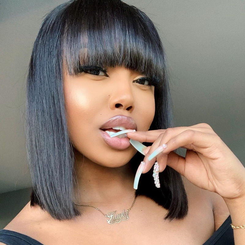 Straight Bob Wig With Bangs Undetectable HD Air Lace Glueless Wig - LFW006