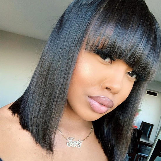 Straight Bob Wig With Bangs Undetectable HD Air Lace Glueless Wig - LFW006