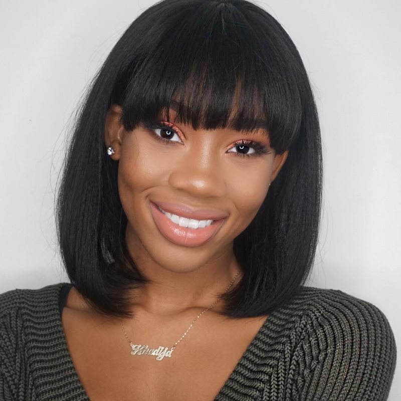 Straight Bob Wig With Bangs Undetectable HD Air Lace Glueless Wig - LFW006